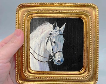 White Horse Miniature Oil Painting | A Gift for Horse Lovers