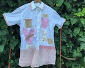 French country girl antique white cotton floral art blouse tunic shirt vintage linens lace shabby cottage floral chic magnolia Alabama Pearl