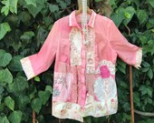 French country farm Summer Peach Apricot floral art blouse tunic shirt vintage linens lace shabby cottage floral chic magnolia Alabama Pearl