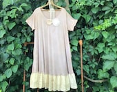 Hand dyed Taupe rayon simple PLUS dress tunic gypsy shabby boho summer cowgirl ranch magnolia pearl Wyoming lace