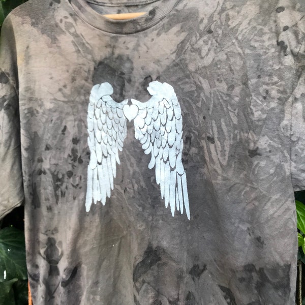 ANGEL hand dyed gray brown OOAK Tee Shabby chic cottage pearl hip FRENCH country  prairie cowgirl wyoming magnolia