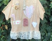 Hand dyed Antique Vintage linens boho Romantic slouchy TEE blouse magnolia boheme French pearl artsy shabby cowgirl ranch