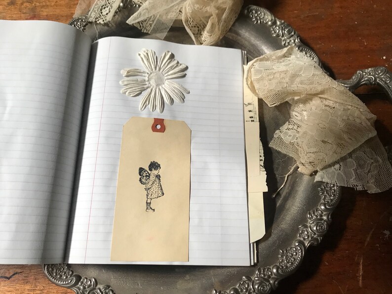 FLORAL spring shabby chic junk journal notebook memory diary book GIFT kateblossom journaling teen ephemera simple handmade OOAK magnolia image 7