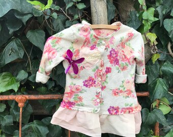 Child BOHO Shabby felted wool floral sweater  toddler farm kid prairie barn like Anthropologie magnolia French pearl country nursery rustica