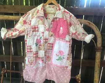 BEAUTIFUL Upcycled Patchwork Blazer jacket crochet vintage embroidery