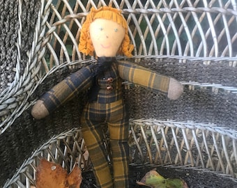GIFT handmade WOOLEN doll Pendleton gift child joy decor shabby farmhouse cottage prairie chic nursery shower gift friend