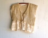 Winter ecru hand dyed ivory khaki crochet vintage lace bride wedding party short  wedding shrug rustic vest