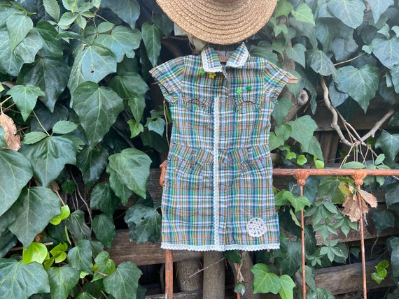 Sale! J Crew Crewcuts Cute Summer Girl Western Cowgirl Ranch Horse Dress Lace Party Photos Shabbychic Birthday Upcycled Ooak