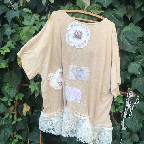 Hand dyed Antique Vintage 2024 linens boho Romantic slouchy TEE blouse magnolia boheme French pearl artsy shabby cowgirl ranch