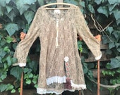 SIENA EVENINGS Taupe cocoa LACY boho overtop Holiday Romance Lace tunic Dress magnolia boheme French pearl bride artsy shabby cowgirl ranch