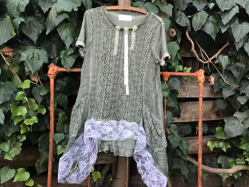 BRIDE Green lace gypsy boho pockets Holiday Romance embroidered Folk tunic Dress magnolia boheme French county shabby Top cowgirl ranch