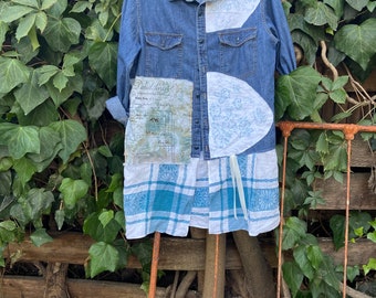 TRIP to ITALY denim vintage linen outdoors Woods forest canoe flyfish camp hike tunic boho trees shabby Shirt jacket trails cowgirl ranch