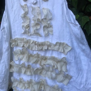 SALE ANTIQUE linen handmade shabby Romantic white taupe ruffles magnolia French chic tunic dress country shabby holiday cowgirl ranch image 2
