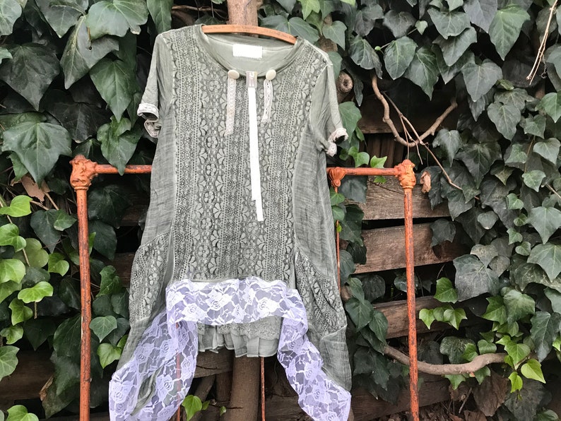 BRIDE Green lace gypsy boho pockets Holiday Romance embroidered Folk tunic Dress magnolia boheme French county shabby Top cowgirl ranch