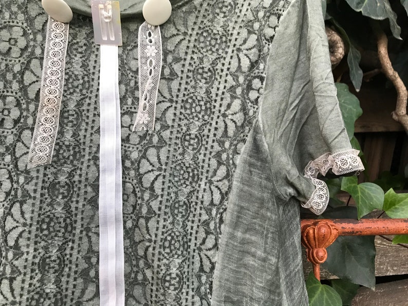 BRIDE Green lace gypsy boho pockets Holiday Romance embroidered Folk tunic Dress magnolia boheme French county shabby Top cowgirl ranch