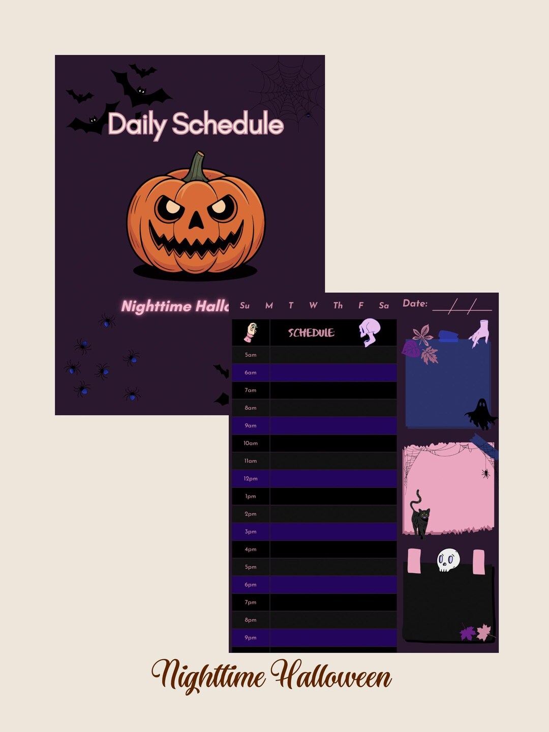 Daily Schedule Planner Nighttime Halloween Simple Digital Printable PDF ...