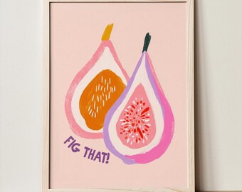 Fig Printable Wall Art, Eclectic Fruit Poster, Maximalist Kitchen Decor, Colorful Botanical Print, Food Illustration, Instant Download