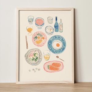 Table Spread Digital Print | Food Art | Kitchen and Dining Room Wall Decor | Instant Download Poster | Modern Minimalist Printable Artwork