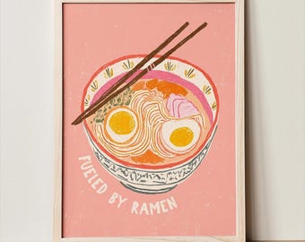 Eclectic Ramen Printable Wall Art, Colorful Food Poster, Maximalist Kitchen Decor, Instant Download Art, Japanese Noodle Illustration