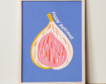 Fig Printable Wall Art, Eclectic Fruit Poster, Maximalist Kitchen Decor, Food Illustration, Colorful Gallery Wall, Instant Download