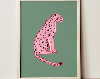 Leopard Wall Art Printable, Pink Cheetah Poster, Colorful Animal Print, Dopamine Decor, Maximalist Wall Art, Modern Home Decor