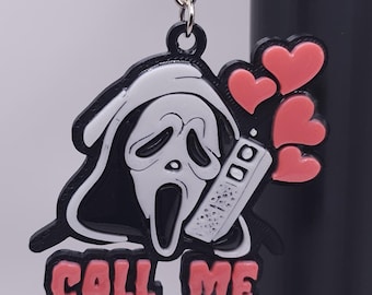 Scream Ghostface “Call Me” Keychain Charm – 3D Printed Horror Movie Accessory, Spooky Cute Gift, Retro Slasher Collectible
