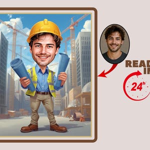 Personligt porträtt av manlig ingenjörskarikatyr | Tecknad manlig ingenjör | Anpassad ingenjörspresent till honom | Digital nedladdning