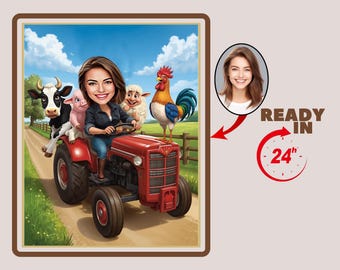 Custom Female Farmer Cartoon Portrait | Personalized Farmer Caricature from Photo | Funny Farm Girl Drawing | Unique Farming gift