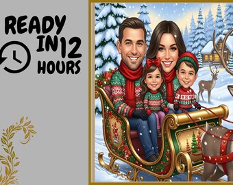 Custom Christmas Family Cartoon Portrait | Family Caricature | Christmas Family Gift | Xmas Cartoon | Gift for Christmas | Funny Caricature