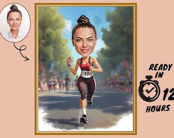 Custom Runner Cartoon Portrait | Personalised Runner Caricature | Marathon Runner Gift | Funny Runing Drawing | Gift for Runner , Sprinter