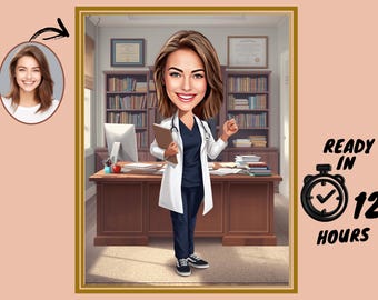 Doctor Cartoon Portrait,Doctor gift,Custom Doctor Caricature, Doctor caricature from photo,gift for Doctor, Doctor portrait