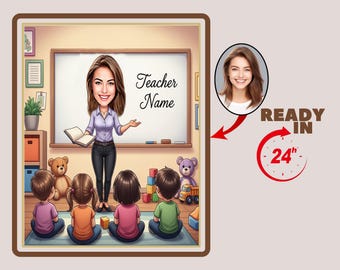 Custom Female Teacher Cartoon, Teacher Caricature from Photo, Gift for Teacher, Teacher Portrait, Teacher Cartoon, Fun Teacher Caricature