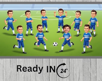 Custom Football Team Group Caricature Soccer Club School Foot ball Squad Players Sports Crew Lineup photo to Cartoon football player art