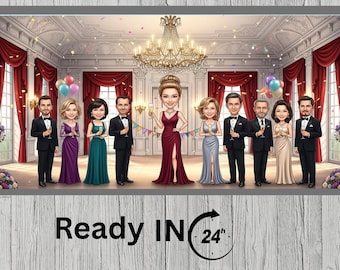 Custom  birthday Group Caricature from photo , birthday party Cartoon Portrait, Birthday Gift,llustration Family Friend Birthday Party Gift