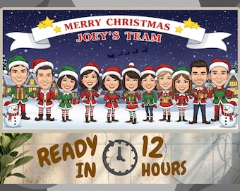 Custom Christmas Group Caricature Portrait Christmas Family Drawing from Photo Family Gift Christmas Funny Gift Digital Cartoon Portrait