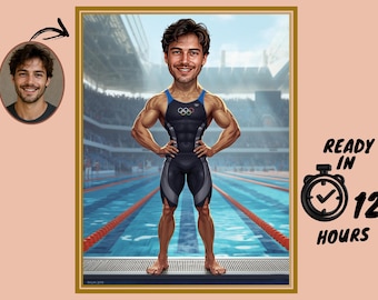 Custom Swimmer Cartoon Portrait, Swimmer Caricature, Swimmer Gift, Swimmer Cartoon, Swimmer Portrait, Custom Caricature from Photo