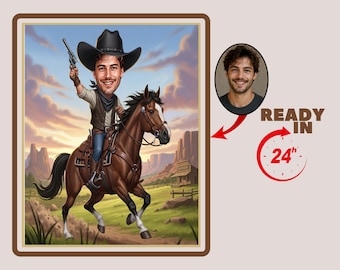 Custom Cowboy Cartoon Portrait, Cowboy Portrait, Cowboy Gift, Cowboy Cartoon, Cowboy Caricature, Caricature from Photo, Funny Cowboy Gift