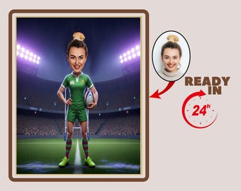 Custom Female Rugby Caricature|Digital Sports Art Gift for Rugby Girls|Rugby Cartoon Portrait| Rugby Player Gift|Rugby caricature from photo
