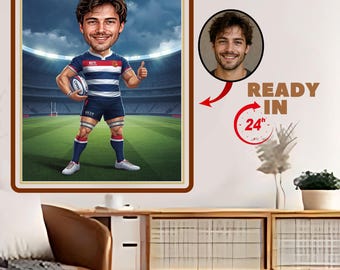Rugby Player Custom Caricature| Rugby Cartoon Portrait| Funny drawing |Rugby caricature from photo| Rugby Player Gift Team Members & Coaches