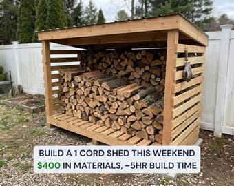 Plans de remise à bois de chauffage moderne | Bricolage adapté aux débutants | 1 cordon 2 cordons 3 cordons