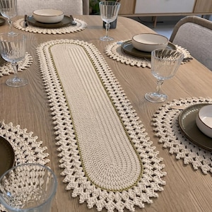 Oval Crochet Table Runner Pattern, Ribbed Lace Farmhouse Decor (PDF Download)
