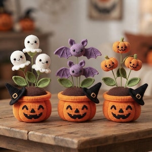Halloween Pumpkin Planter Crochet Pattern PDF, Ghost Flower Crochet Pattern, Bat Amigurumi, Pumpkin Decor Pattern, Halloween Crochet PDF.