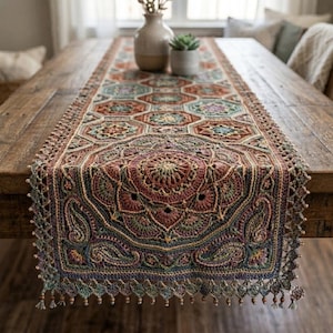 Luxury Boho Mandala Crochet Table Runner Pattern PDF, Bohemian Table Decor Crochet Pattern, Lace Table Runner Digital PDF Image Guide.