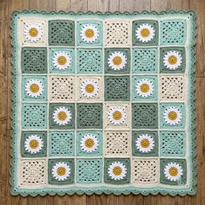Modèle PDF de couverture à marguerites au crochet, Modèle de couverture carrée marguerites « Grand-mère », Modèle de couverture afghane fleurie au crochet, Tutoriel de couverture patchwork.