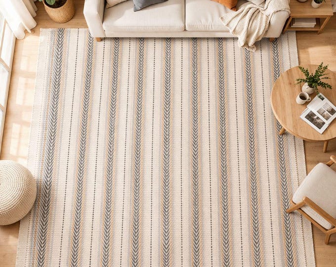 Handwoven New Zealand Wool Linen Rug, Abstract Modern Pattern, Eco-Friendly Area Carpet