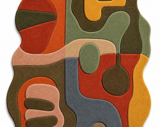 Sculptural Hand Tufted Wool Rug | Abstract Earth Tones Modern Carpet