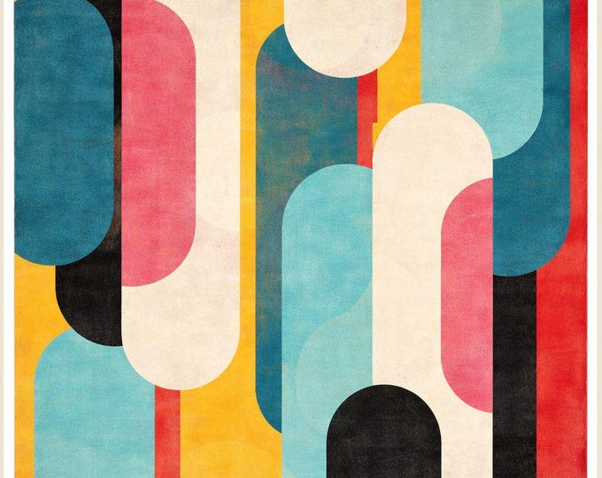 Hand Tufted Geometric Arch Rug | Mid Century Abstract Color Block Carpet