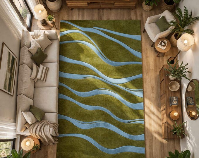 Moss green flow weave wool carpet