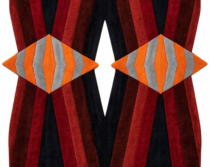 Abstract Geometric Rug | Bold Red, Black, Orange Statement Carpet