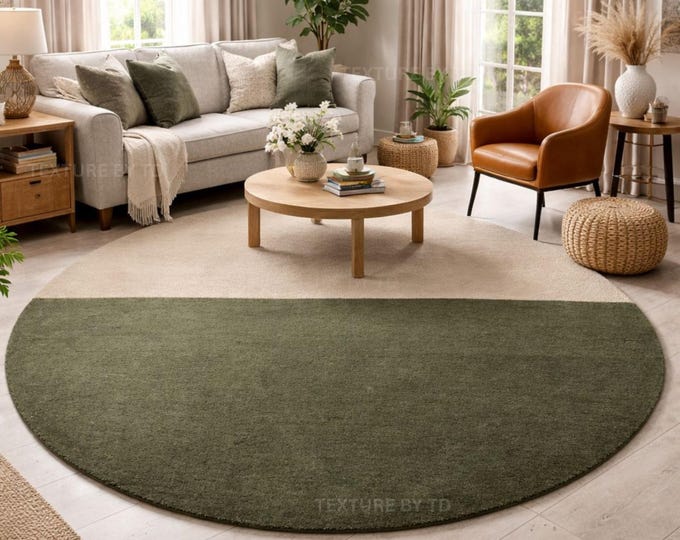 Handmade Wool Rug, Round, Minimalist Modern Decor